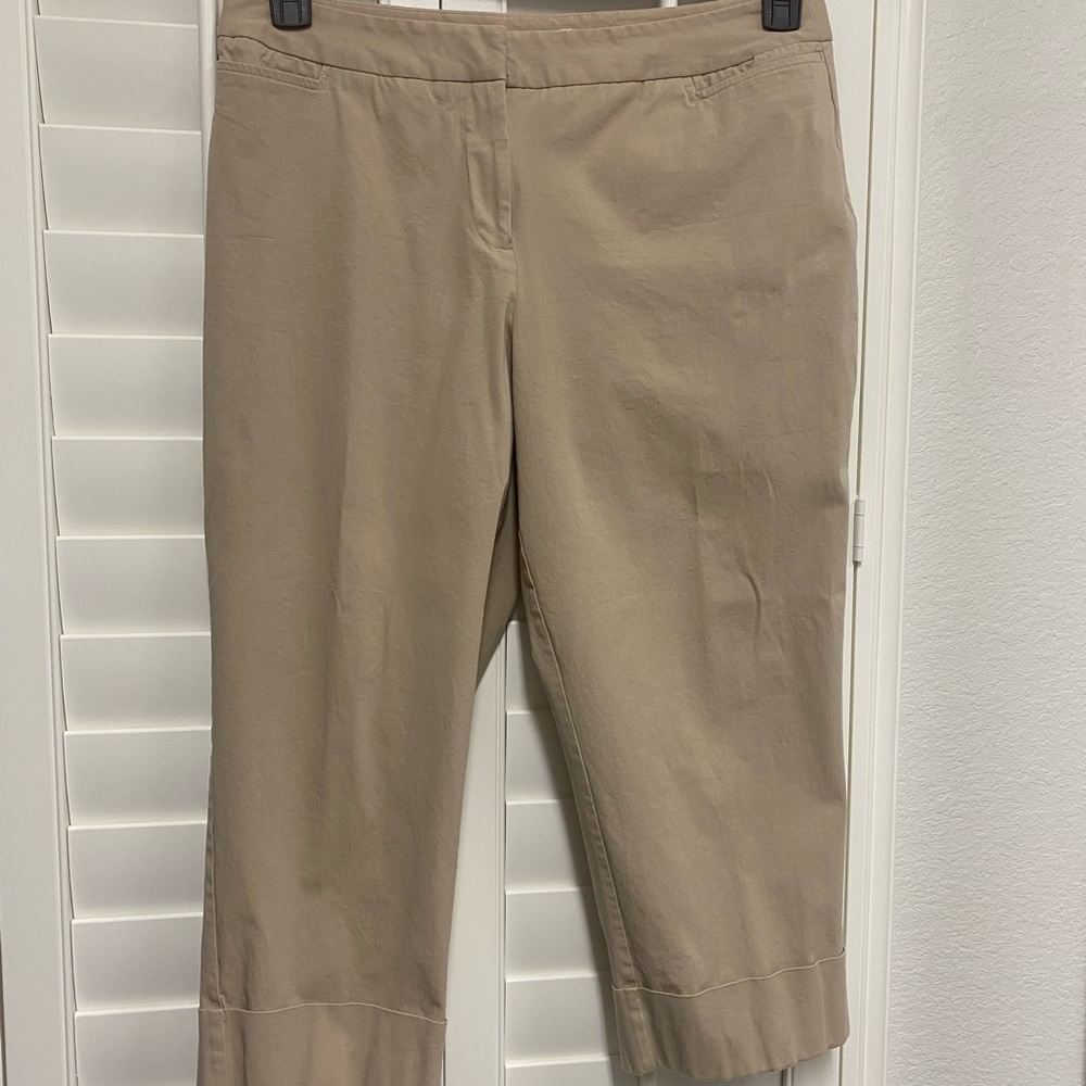Chico’s Tan Pants crop with cuff and zipper size 14/2.5